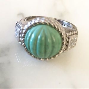 Judith Ripka Sterling Silver CZ Carved Round Jade Green Stone Size 9